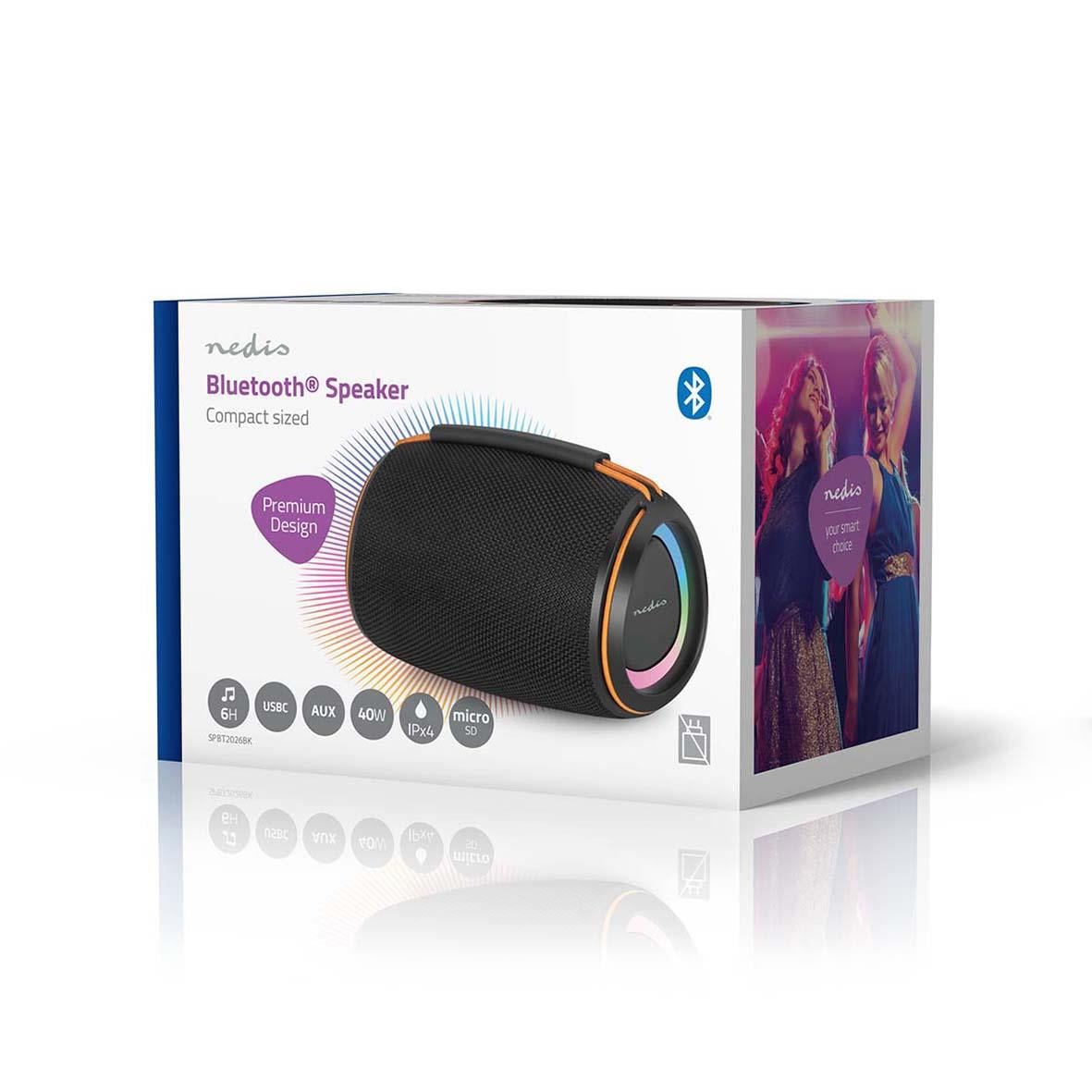 Portabel svart Nedis Bluetooth-högtalare med 40W kraft och premiumdesign
