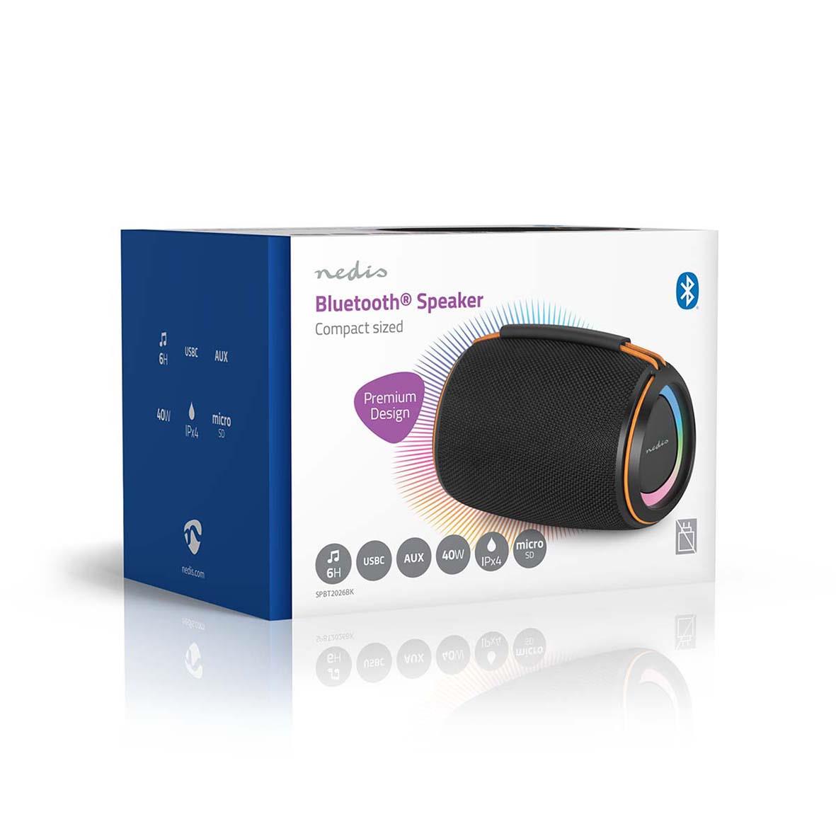 Portabel Nedis Bluetooth-högtalare 40W i svart med design och anslutningsmöjligheter