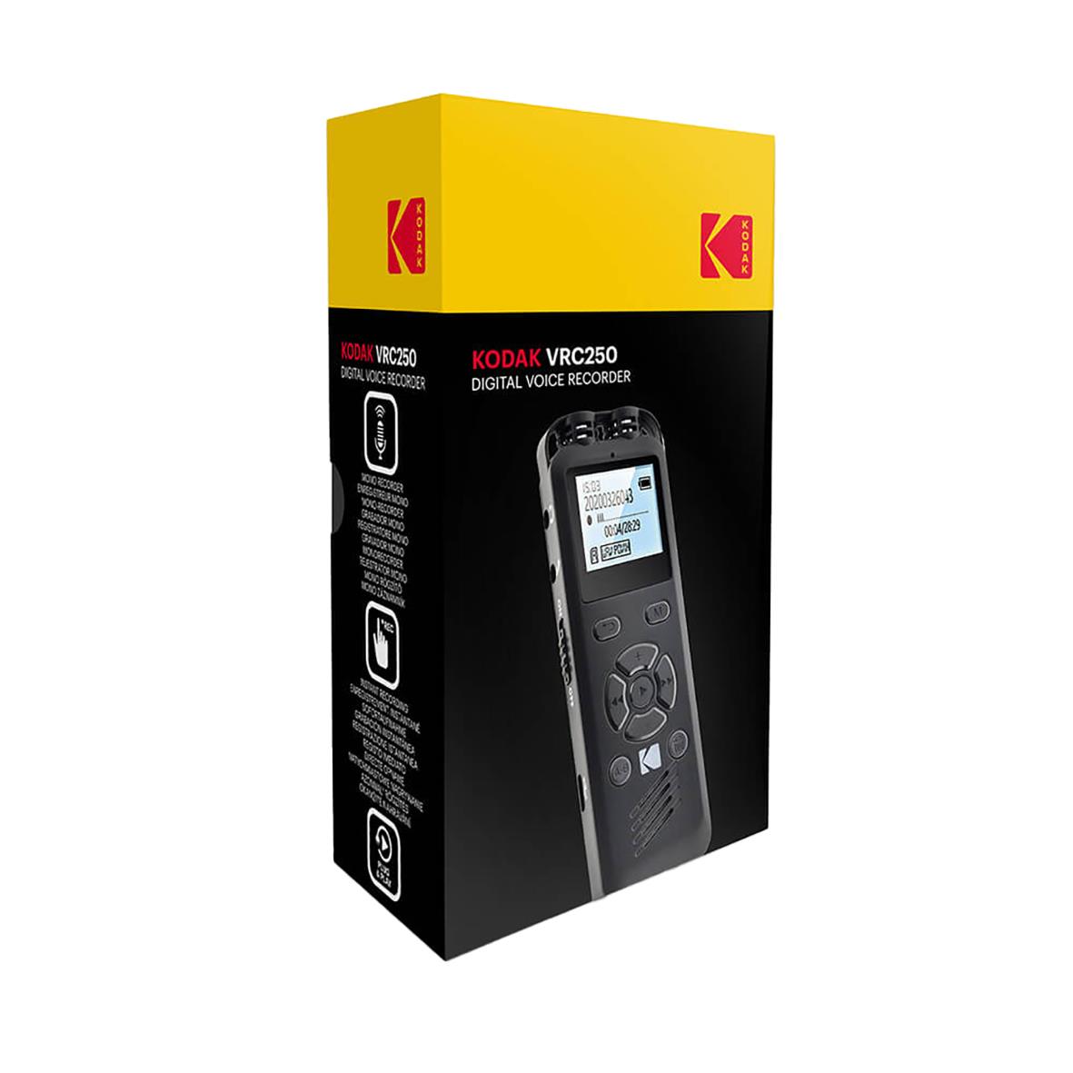 Kodak VRC250 digitalröstinspelare i svart med display och knappar på förpackning