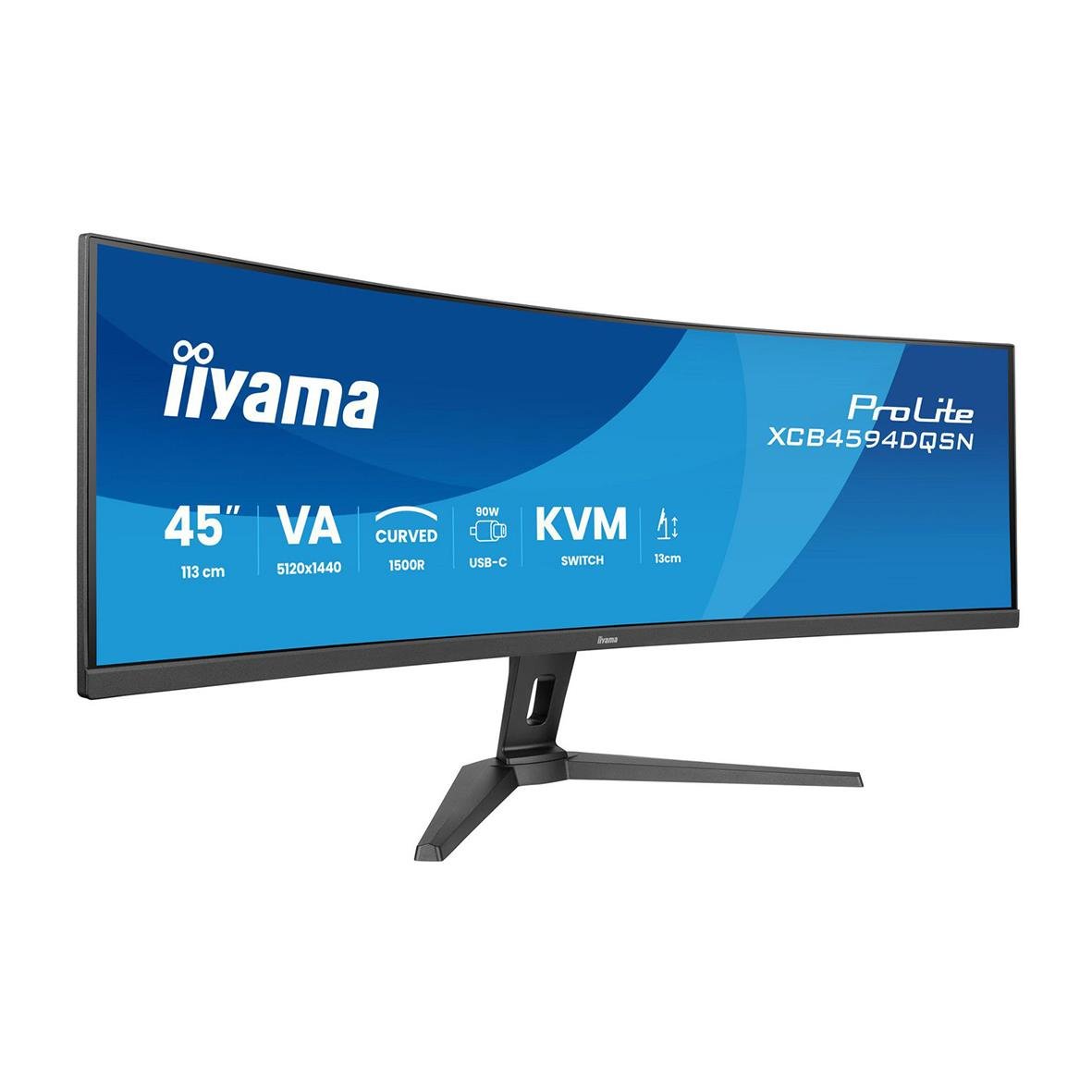 Iiyama Curved Dual QHD 45-tums skärm med ultravid bildskärm och justerbar stång