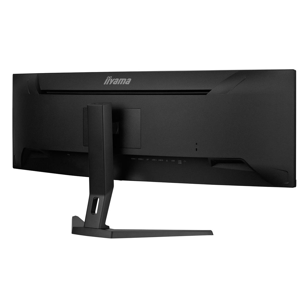 Iiyama Curved Dual QHD 45 tum skärm sett bakifrån med stativ