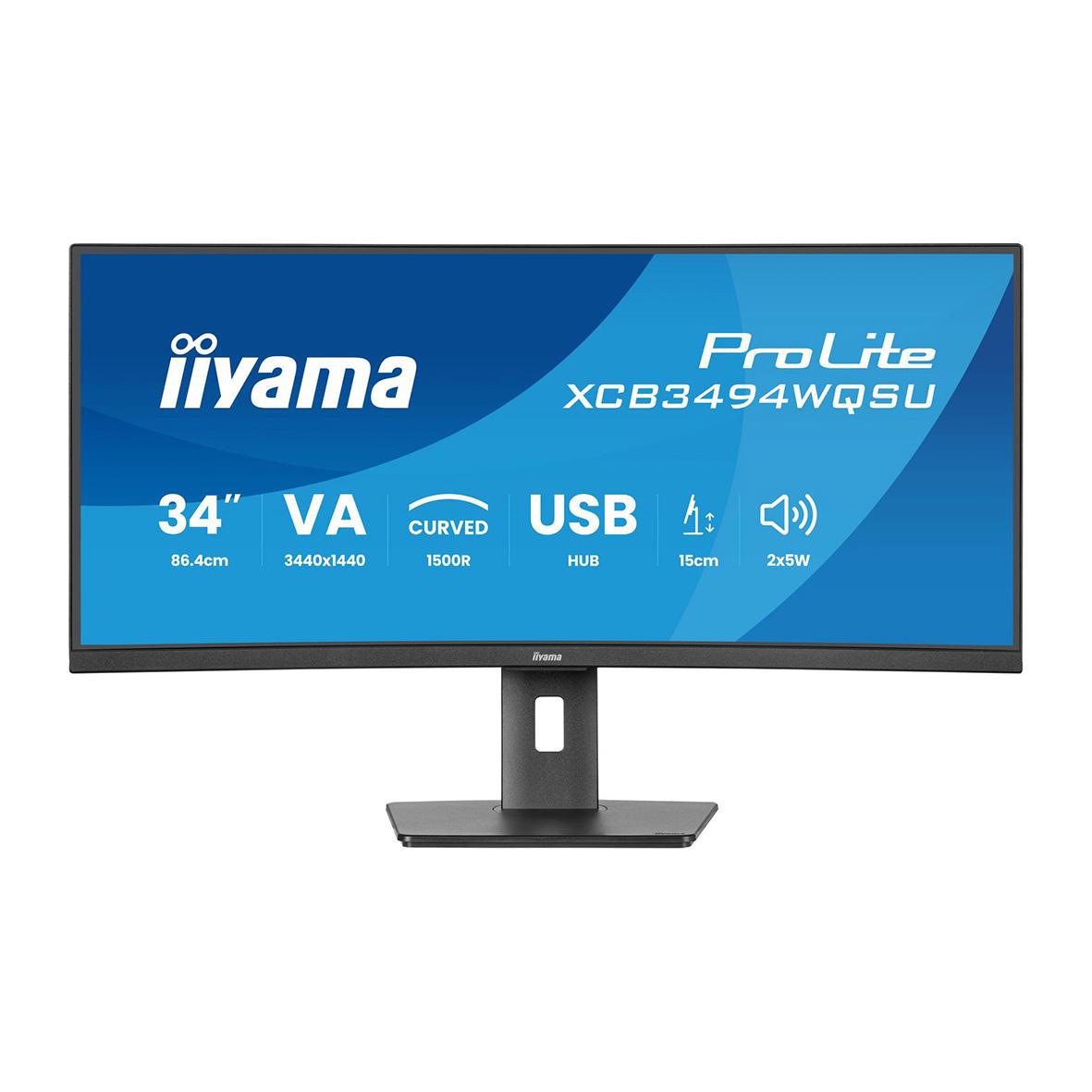 Iiyama Curved UltraWide Quad HD 34-tums skärm med USB, höjdjustering och 1500R böjning