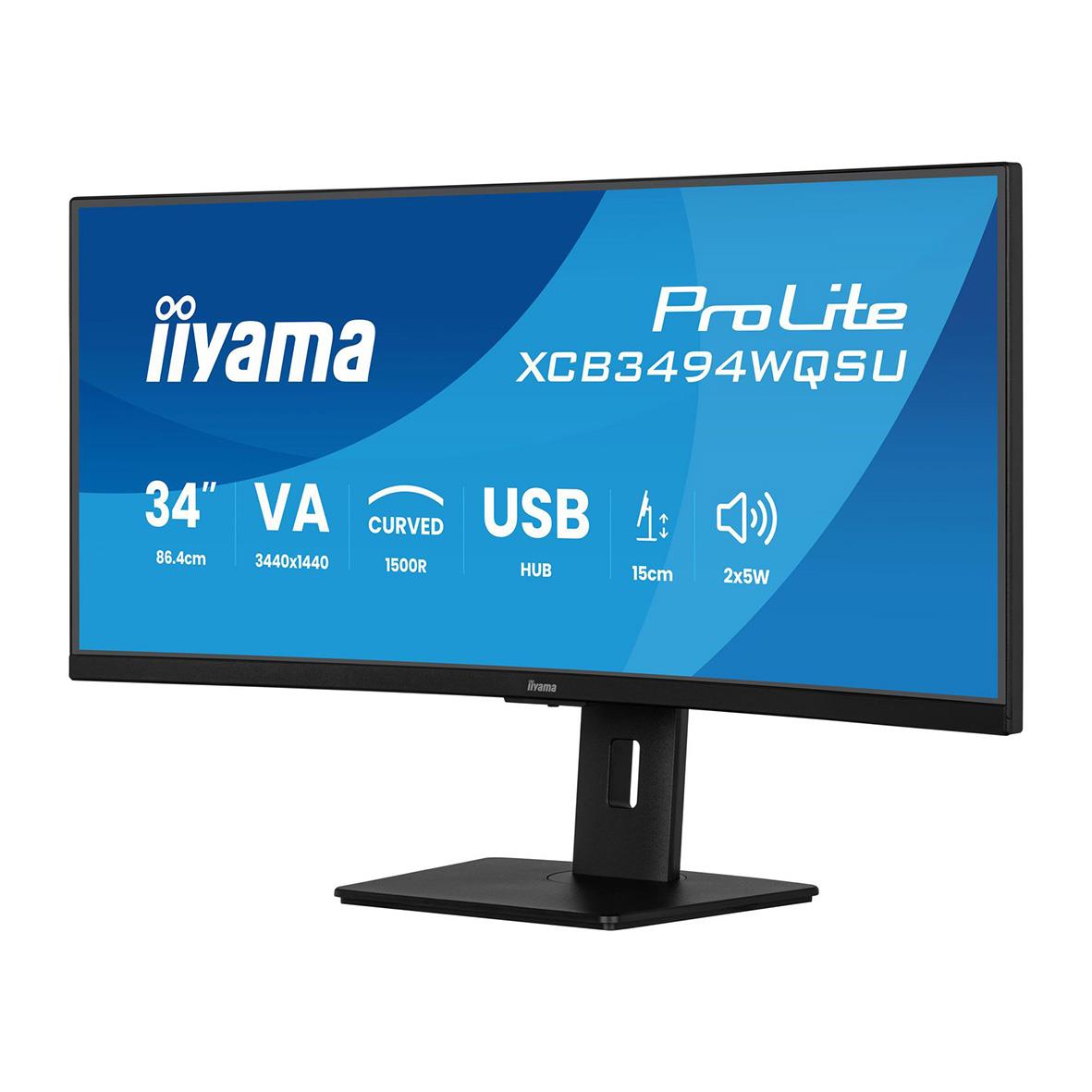 Iiyama Curved UltraWide Quad HD 34-tums skärm med USB-hubb och högtalare