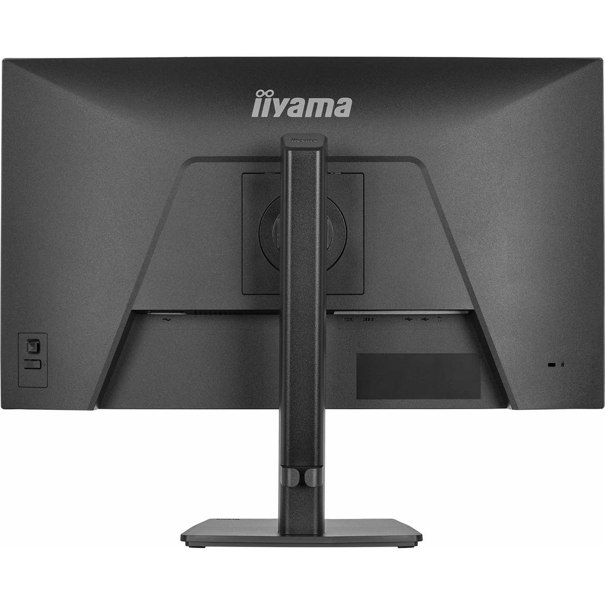 Iiyama 27-tums Quad HD datorskärm sedd bakifrån med justerbar fot och anslutningar
