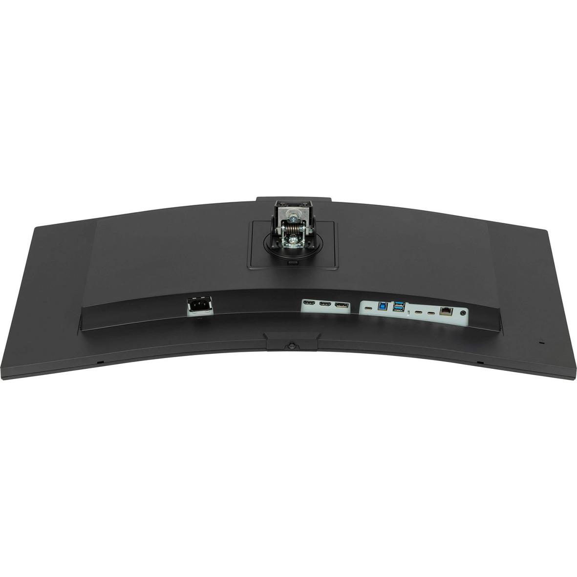 Kurvad iiyama UltraWide Quad HD 34-tums skärm sett uppifrån med anslutningar