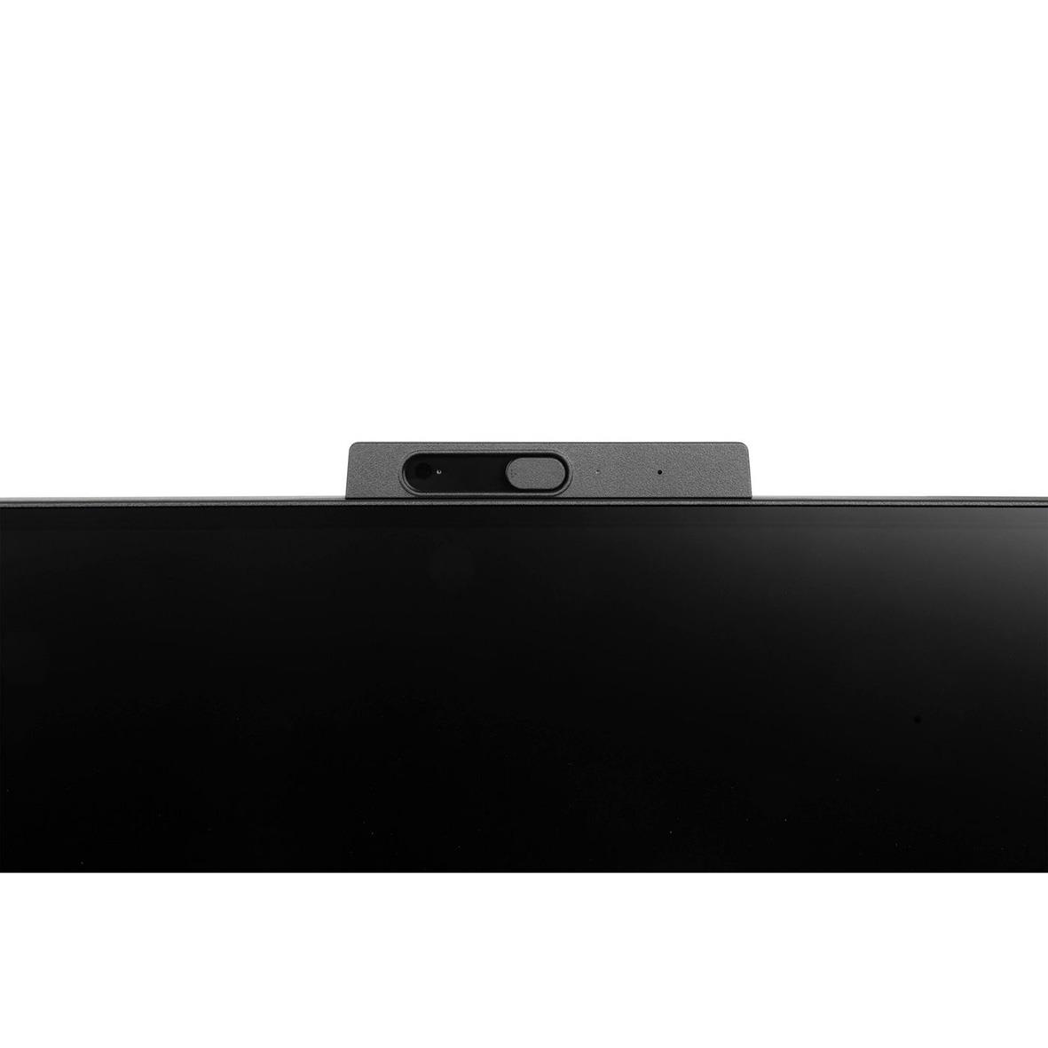 Närbild av en iiyama Curved UltraWide Quad HD 34-tums skärm med fokus på kameran och kanten