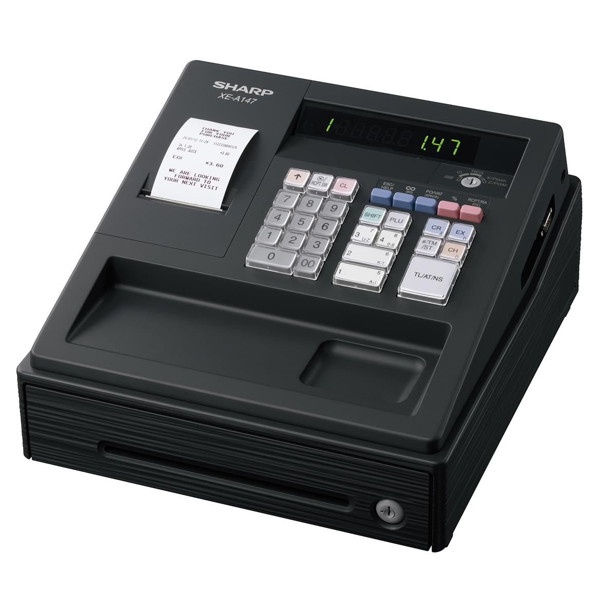 Kassaregister Sharp Xe-A147 komplett med kvittoskrivare och knappar