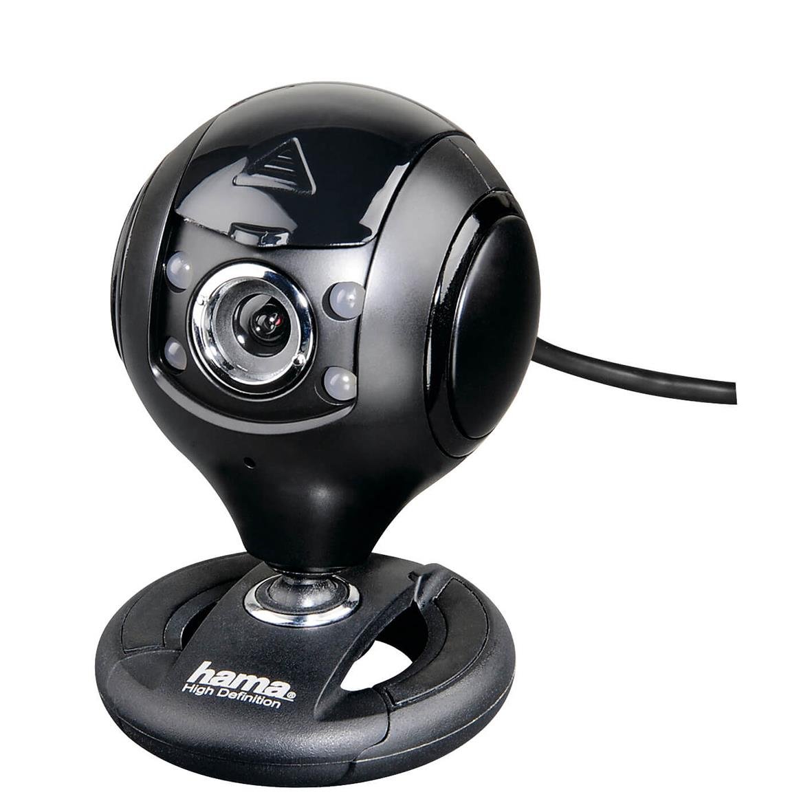 Webbkamera Hama HD Spy Protection i svart med rund form och monteringsbas