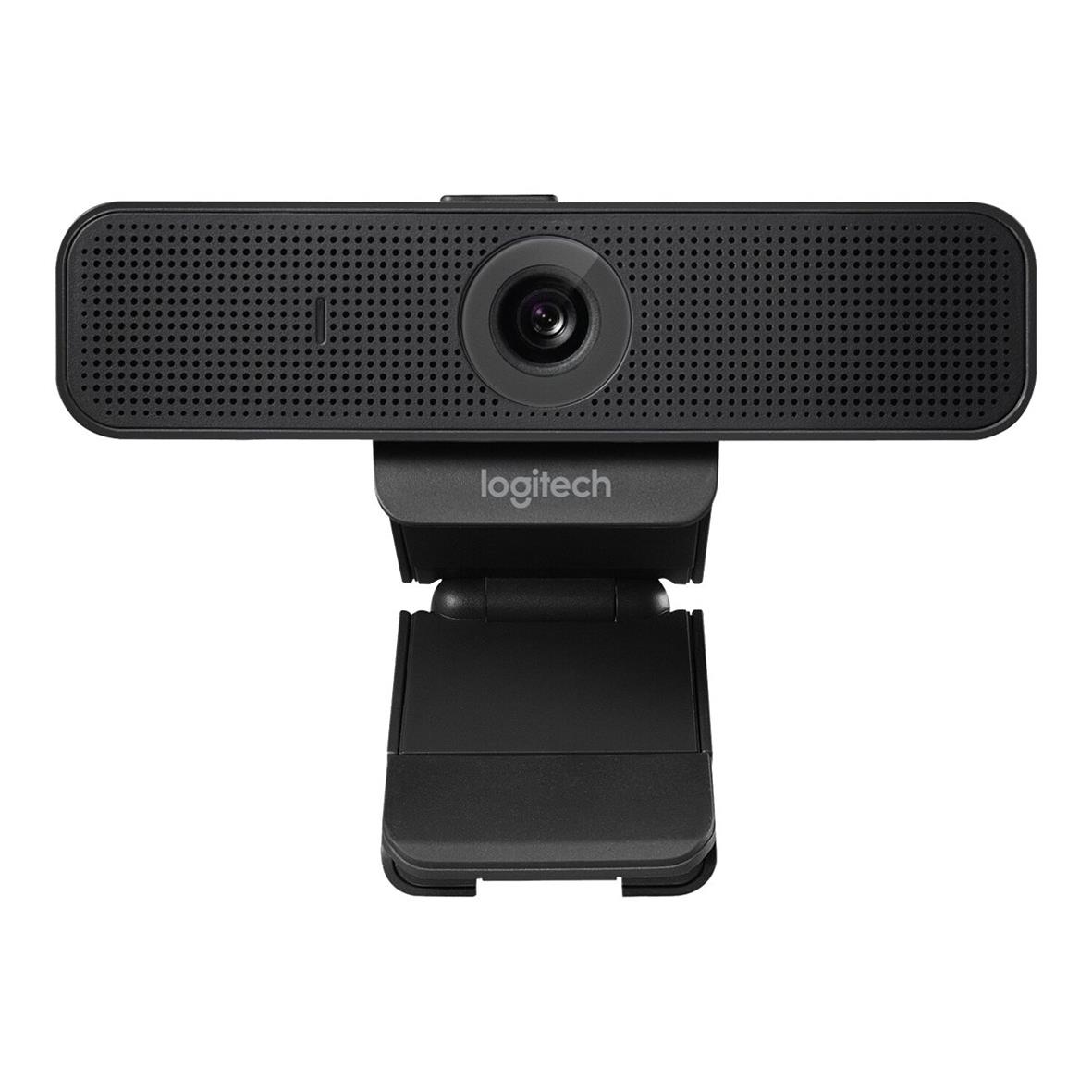 Svart Logitech UC C925-C webbkamera med mikrofon och justerbar clip