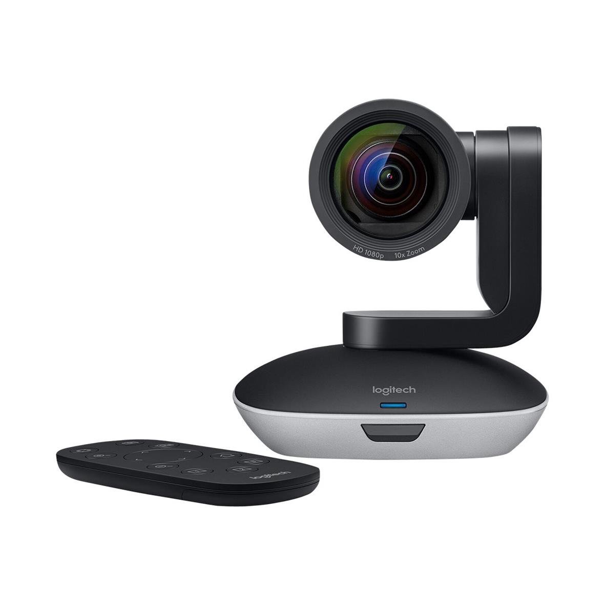 Konferenskamera Logitech PTZ PRO 2 i svart och silver med fjärrkontroll