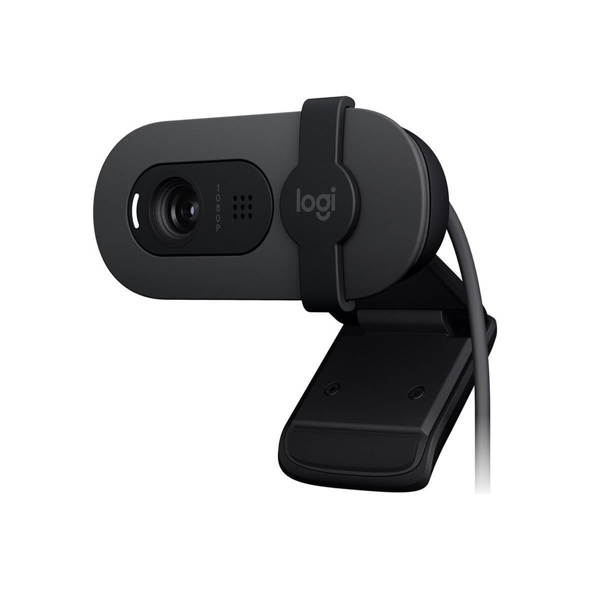 Logitech Brio 105 grafitwebbkamera med justerbar fästanordning och USB-kabel