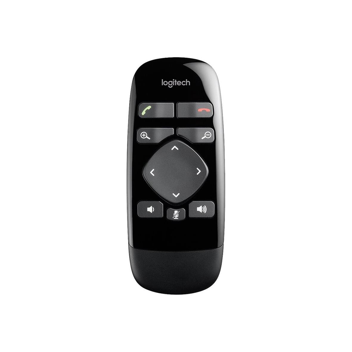 Svart Logitech UC BCC950 konferenskamera fjärrkontroll med knappar för samtal och volym