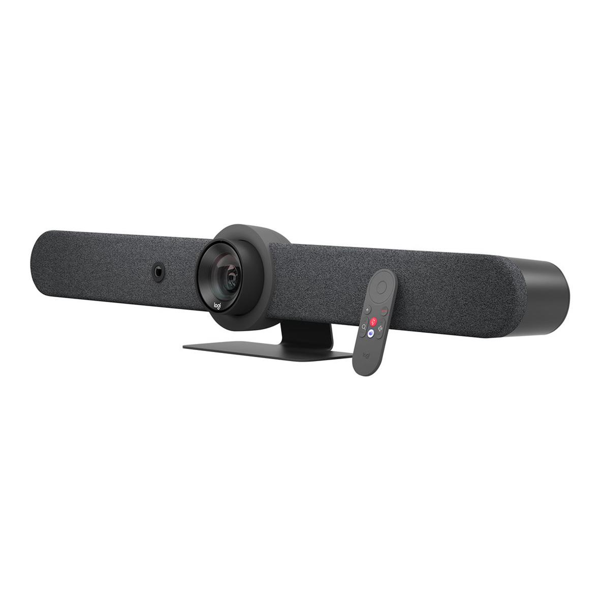 Logitech Rally Bar all-in-one konferenssystem i grafitfärg med kamera och fjärrkontroll