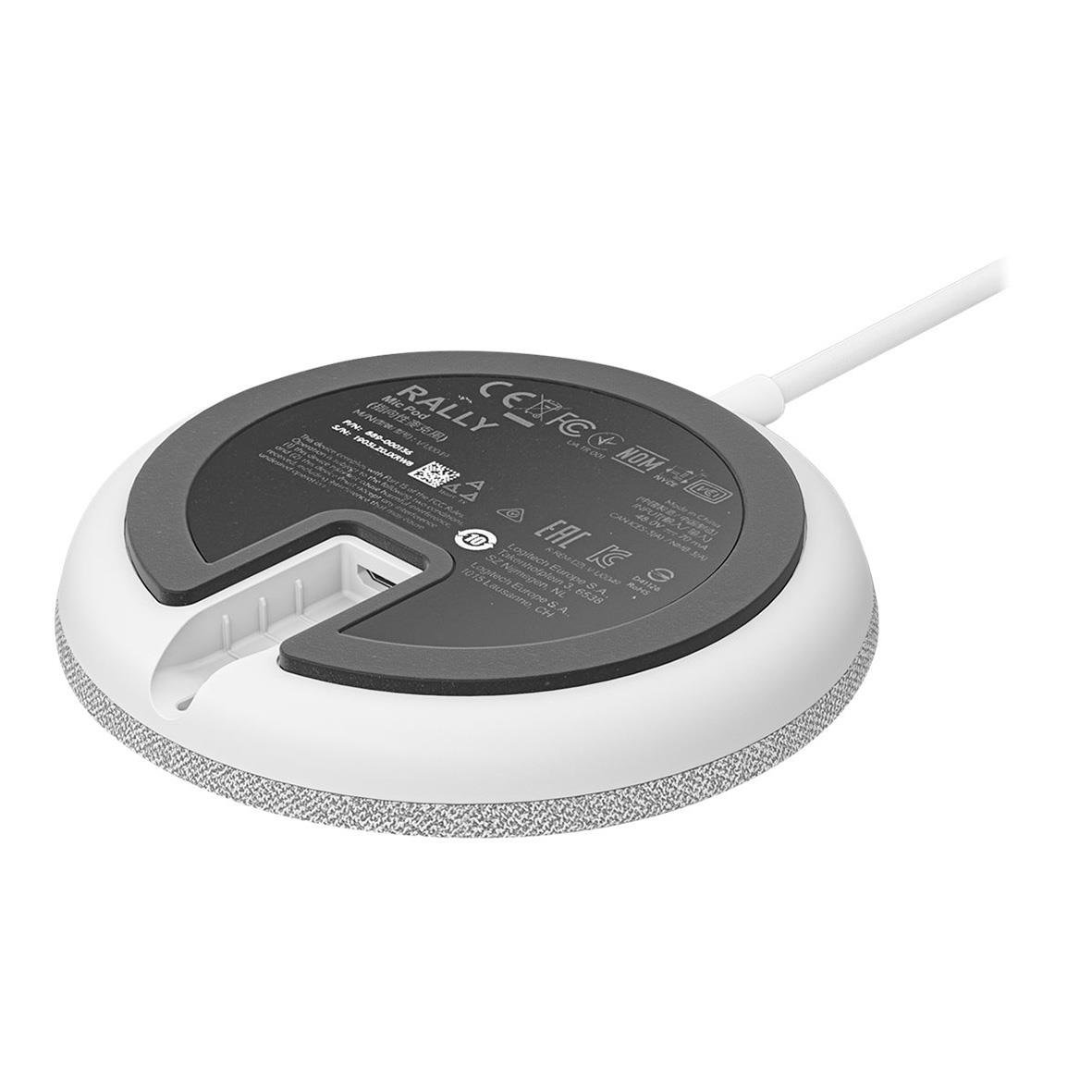 Konferensmikrofon Logitech Rally Off-White med rund design och anslutningskabel