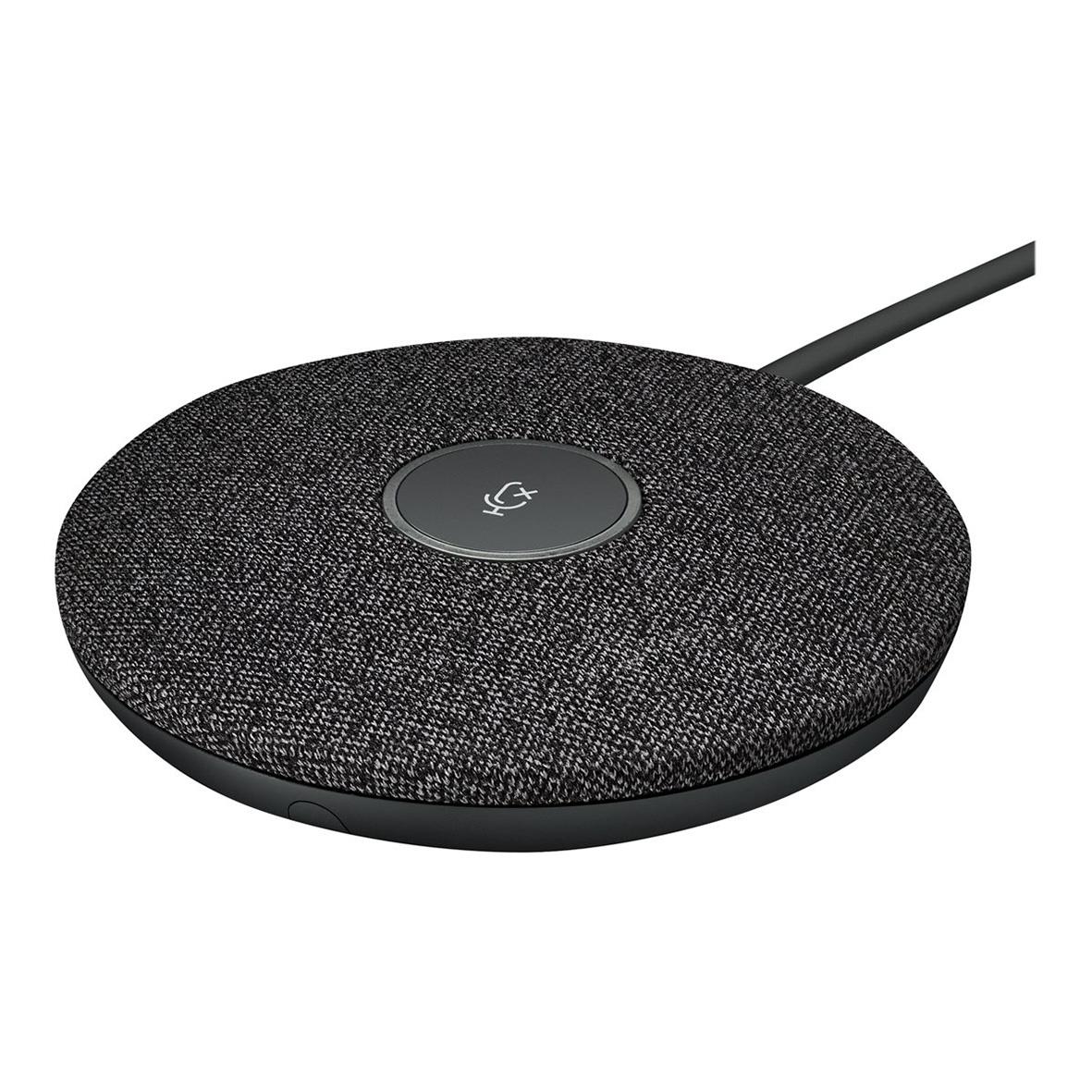 Konferensmikrofon Logitech Graphite med rund, texturerad yta och anslutningskabel