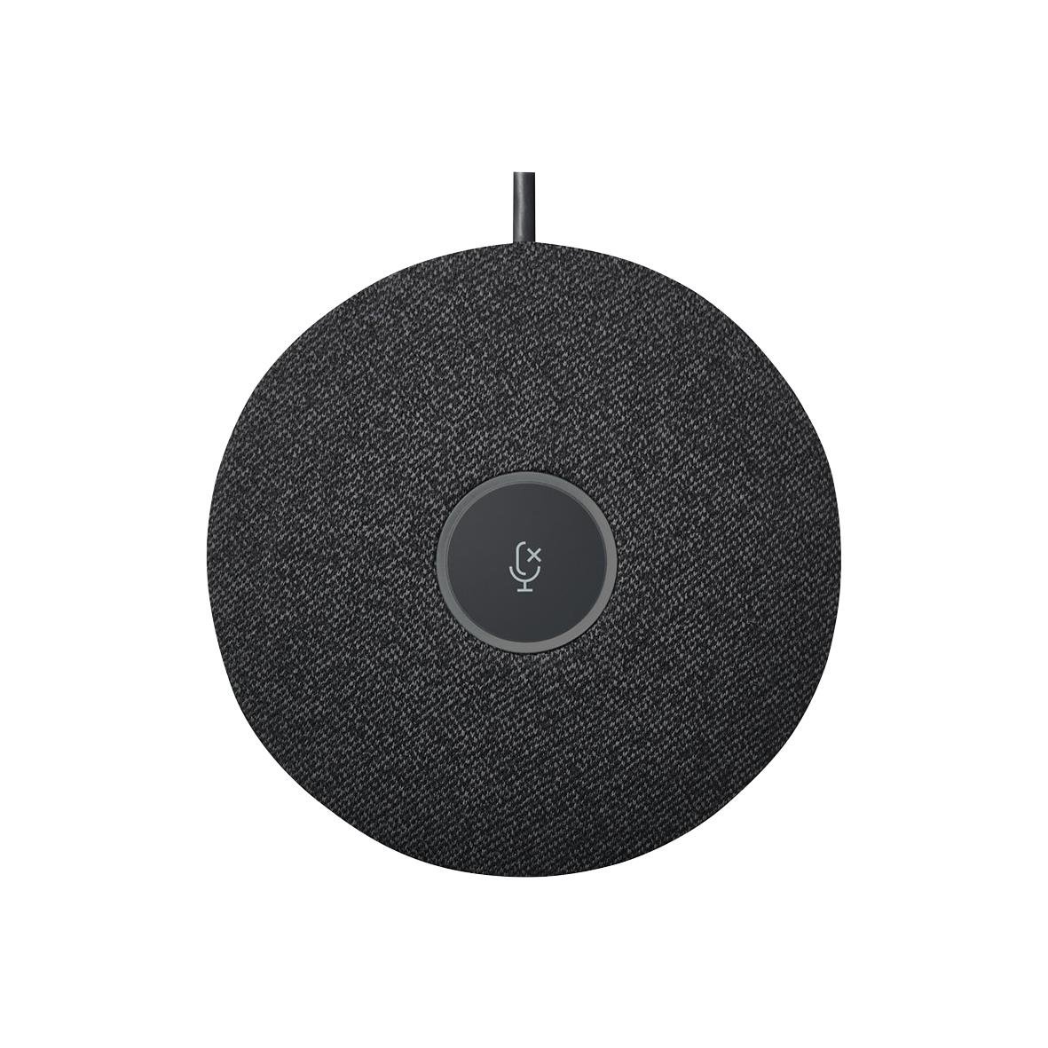 Konferensmikrofon Logitech Graphite med rund svart design och central knapp