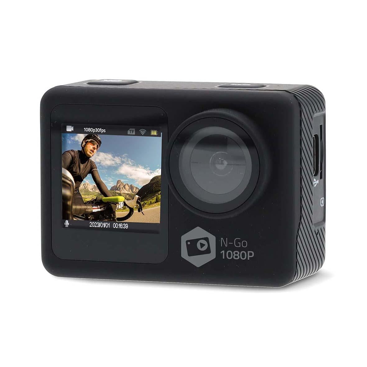 Svart actionkamera Nedis 12 MP med skärm och 1080p videoinspelning