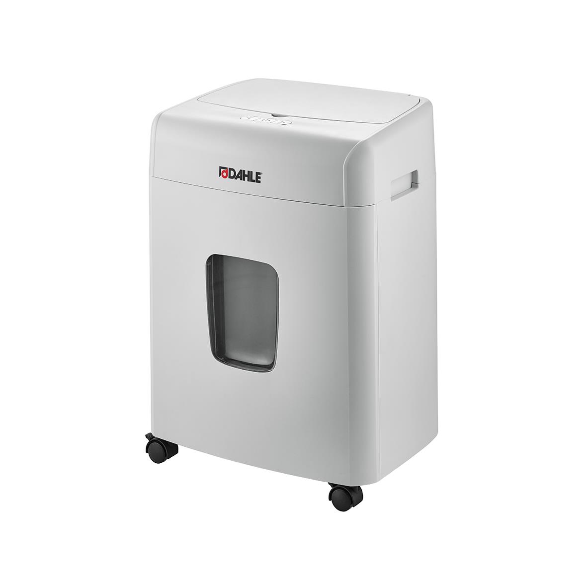 Dahle ShredMatic 90 P4 dokumentförstörare i vitt med fönster och hjul