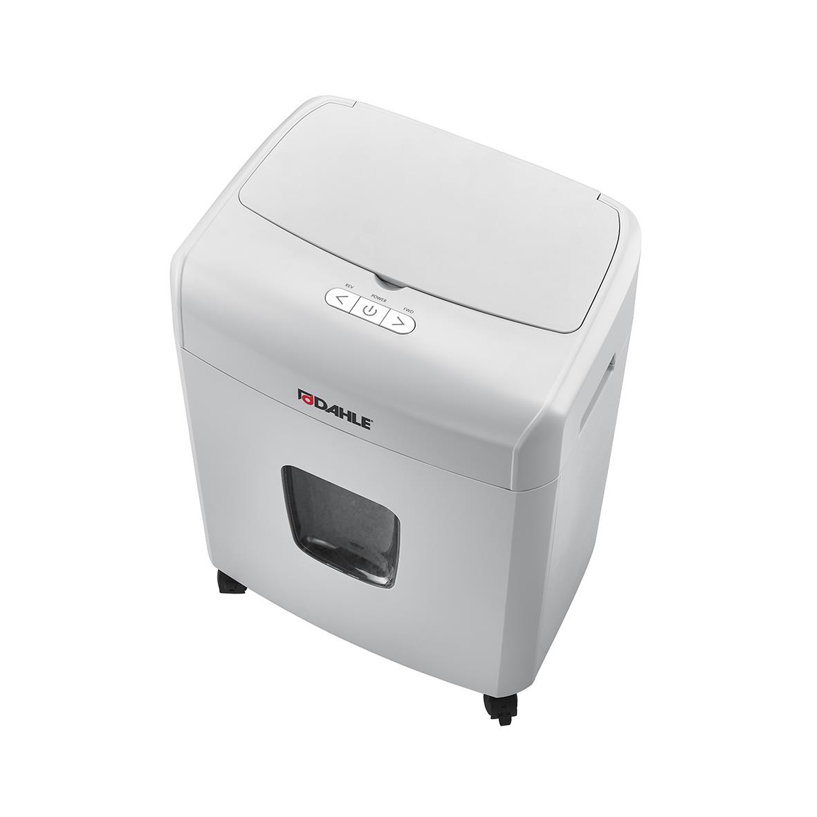 Dahle ShredMatic 90 P4 dokumentförstörare i vitt med fönster för pappersbitar