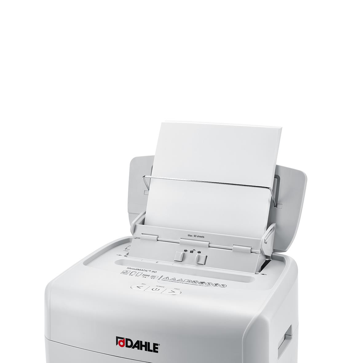 Dahle ShredMatic 90 P4 dokumentförstörare med pappersfack och öppning