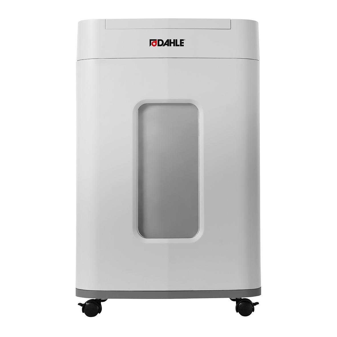 Dahle ShredMatic 150 P4 dokumentförstörare i vitt med fönster och hjul