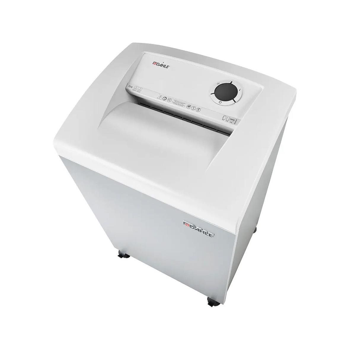 Dahle Team 706 P7 dokumentförstörare i vitt med kontrollknapp och lock
