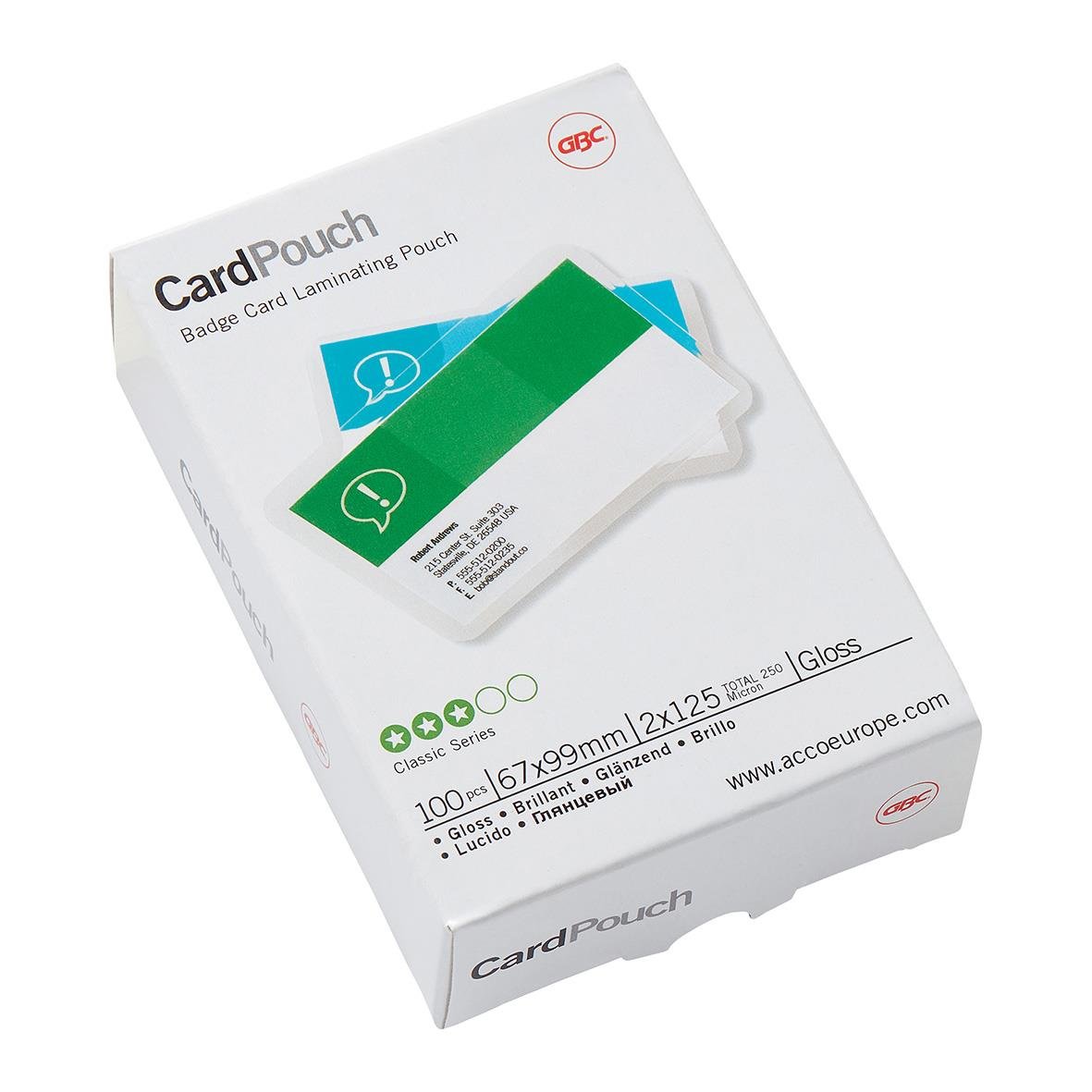 Lamineringsficka GBC 2x125mic Klar 67x99mm i förpackning