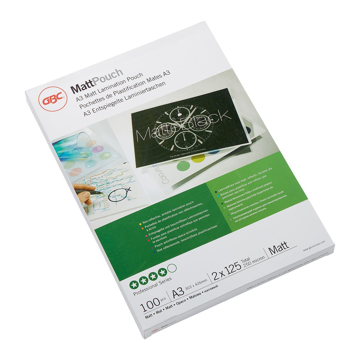 Lamineringsficka GBC 2x125mic Matt A3 för laminering, paket med 100 ark