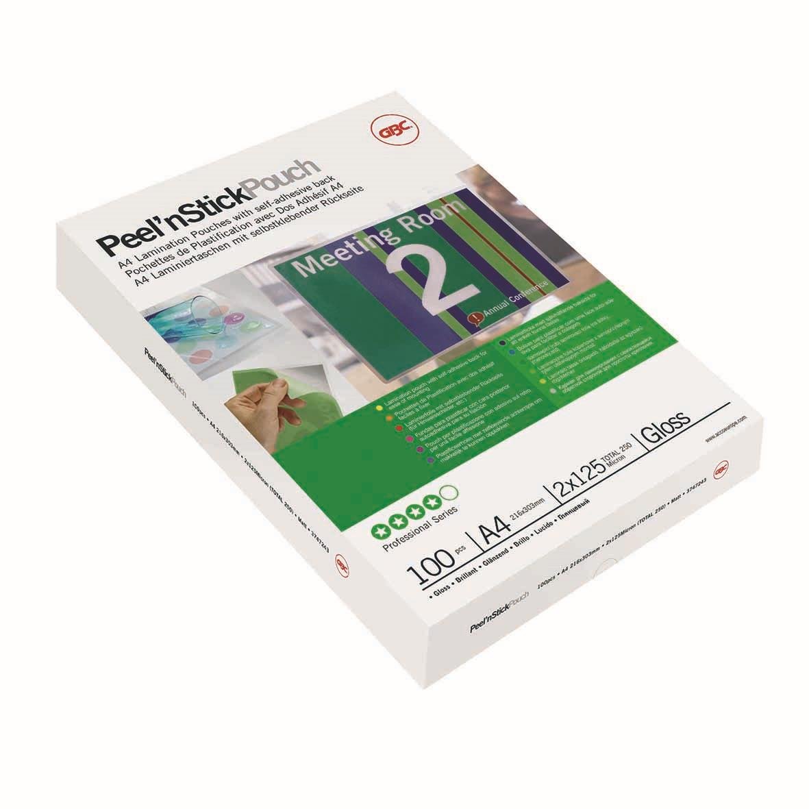 Lamineringsficka GBC självhäftande 2x125mic klar A4 för laminering