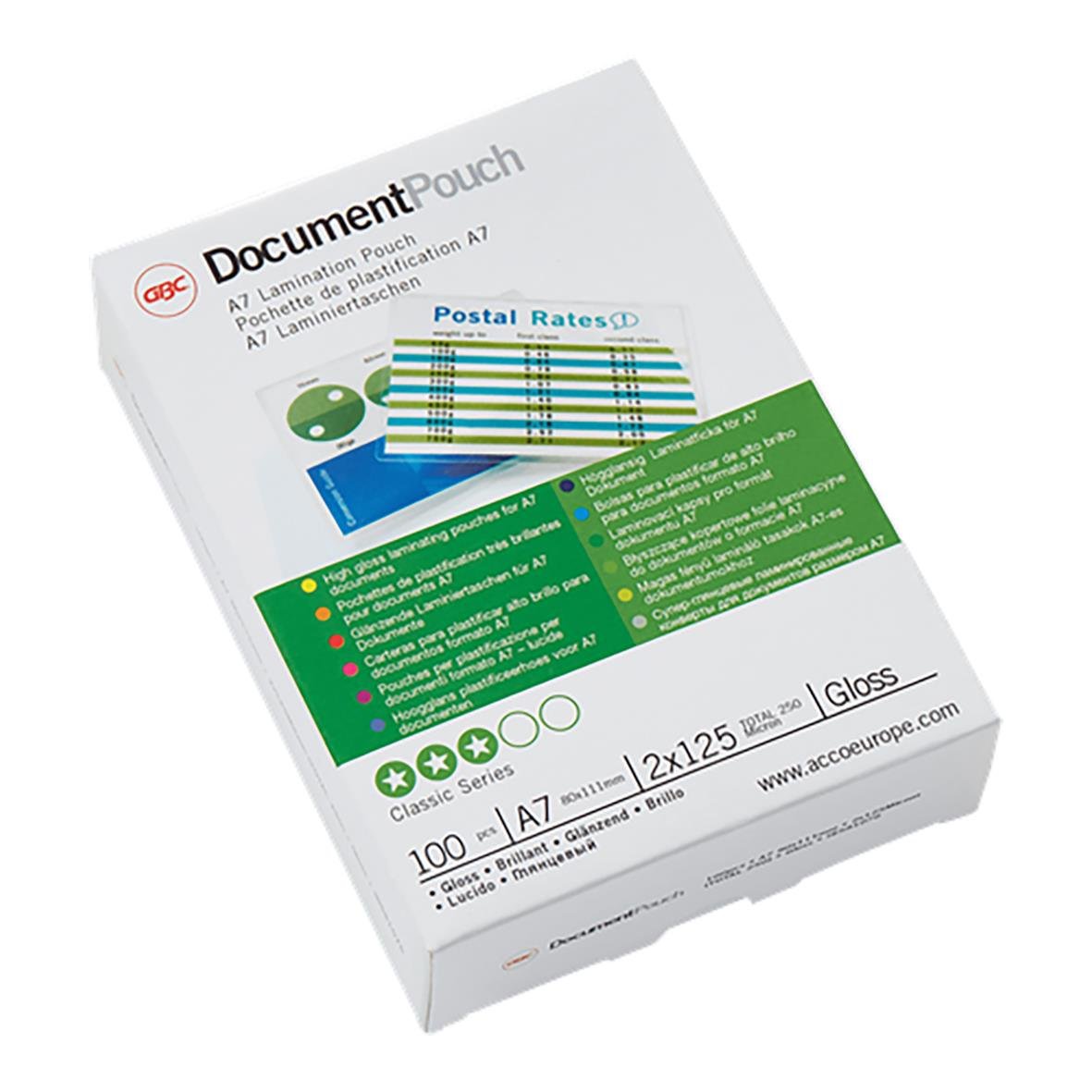 Lamineringsficka GBC 2x125mic Klar A7 för dokument, 100-pack