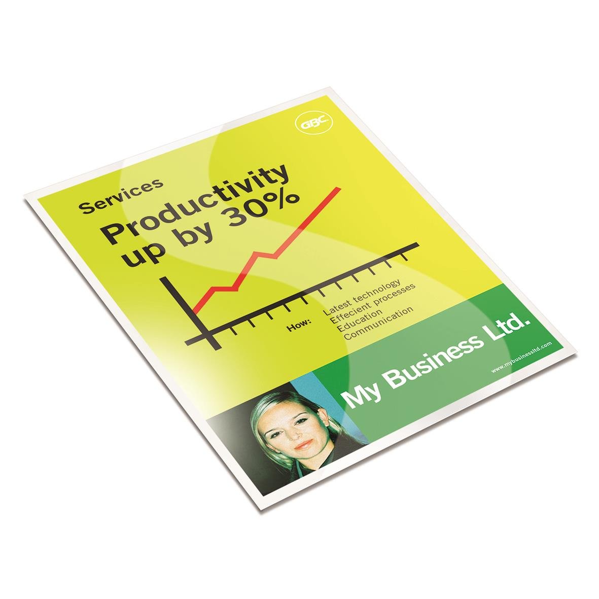 Lamineringsficka GBC HighSpeed 2x75mic Klar A4 med grafisk design och företagsnamn