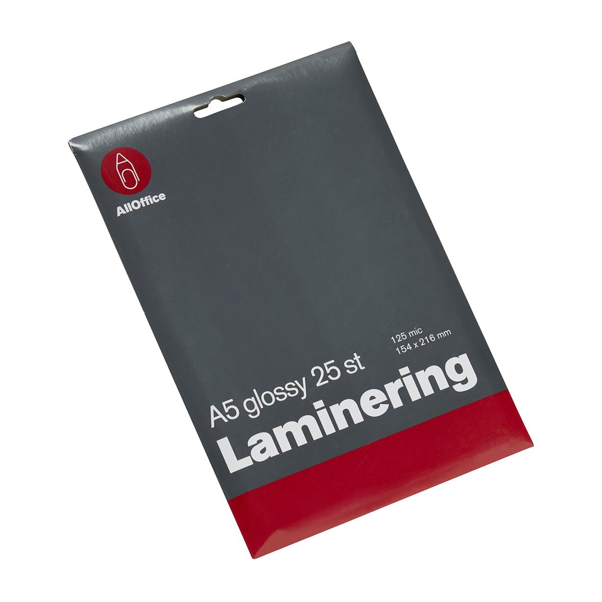 Lamineringsficka i A5, 2x125 micron, 25 st, klar, glansig, från AllOffice