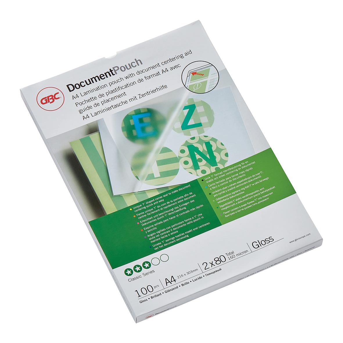 Lamineringsficka GBC 2x80mic Klar A4 för dokument, 100-pack