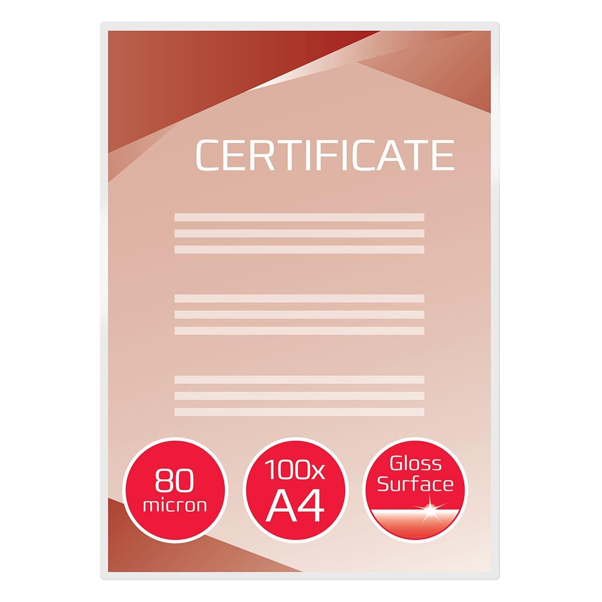 Klar lamineringsficka för A4, 80 micron, 100-pack, glansig yta