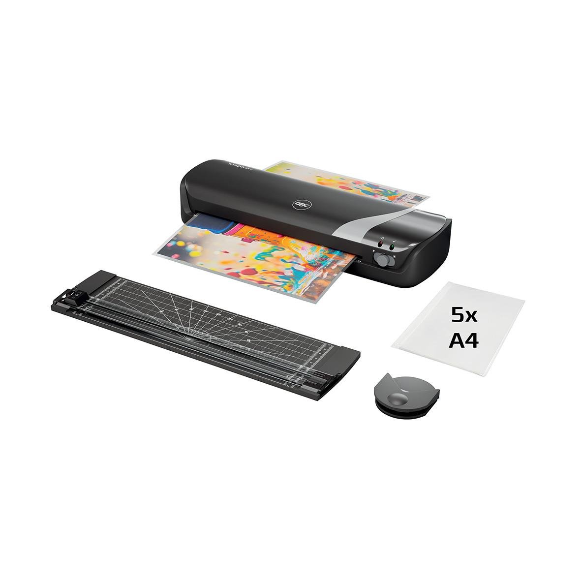 Lamineringsmaskin GBC Inspire+ Craftpack svart A4 med laminator, skärmatta och 5 A4-ark
