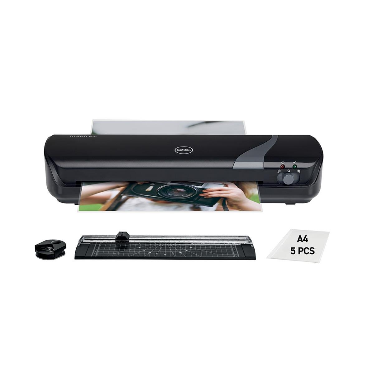 Lamineringsmaskin GBC Inspire+ Craftpack svart A4 med laminator, skärmatta och 5 laminatark