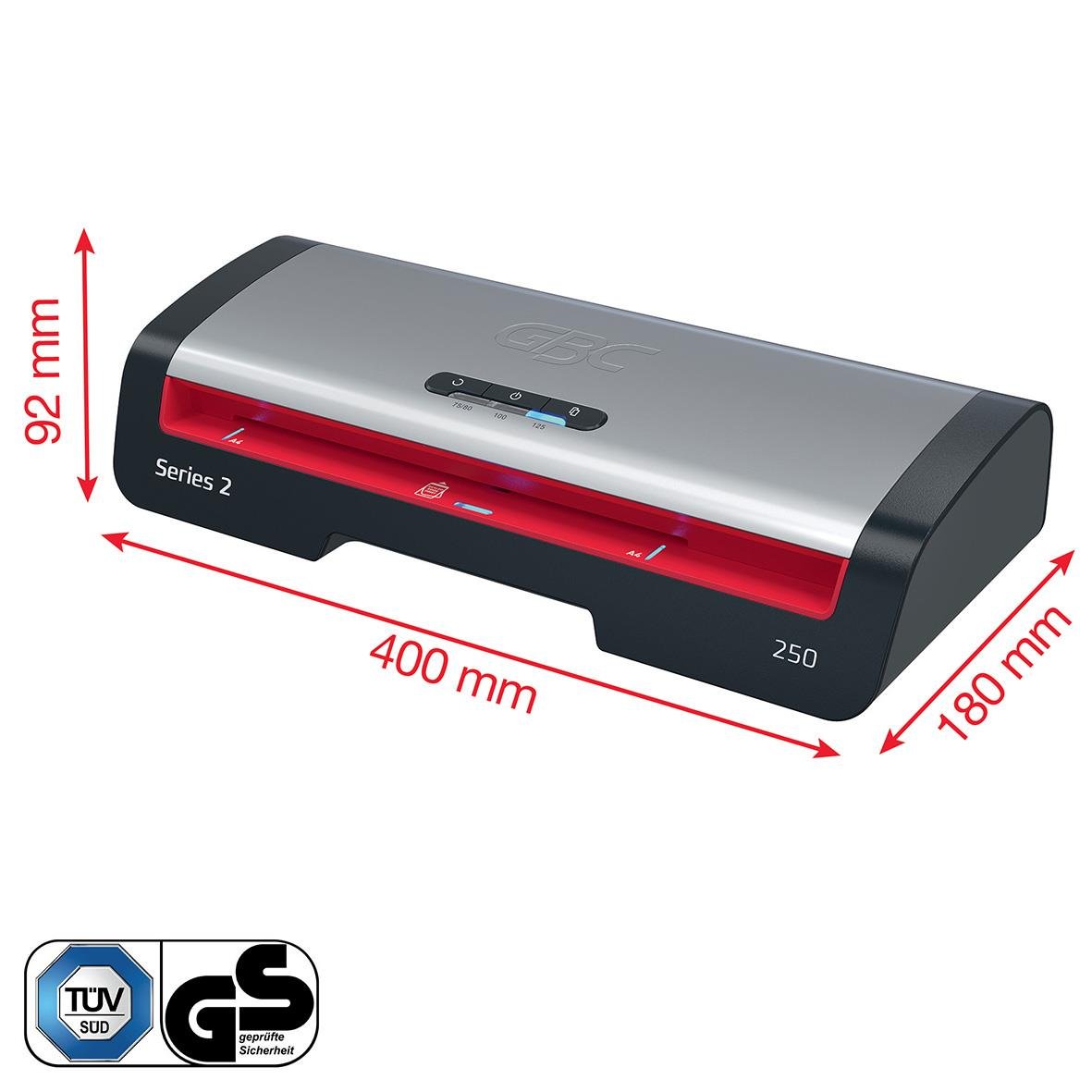 Lamineringsmaskin GBC 250 Series 2 A4 med dimensioner 400x180x92 mm