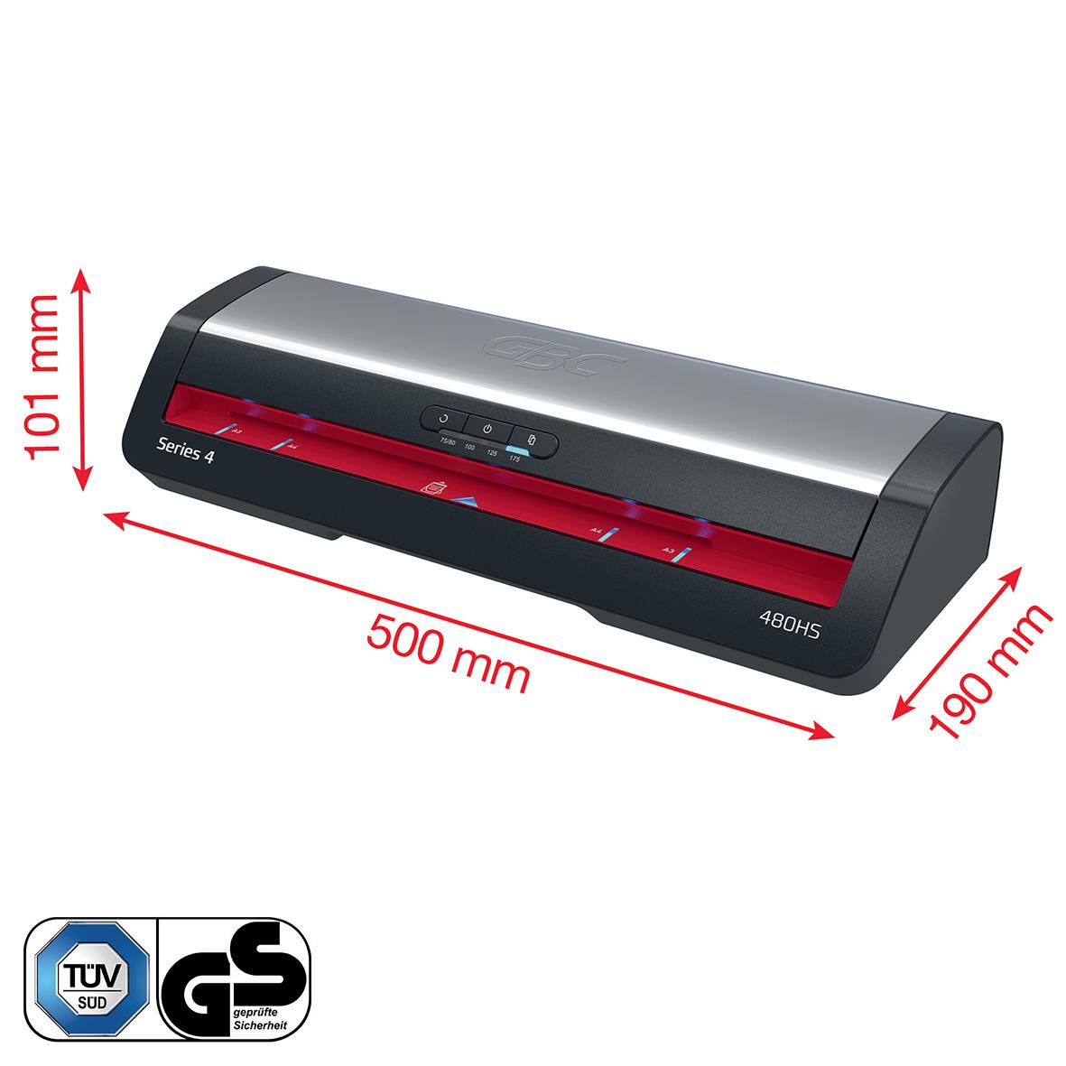 Lamineringsmaskin GBC 480HS Serie 4 A3 med mått på 500x190x101 mm