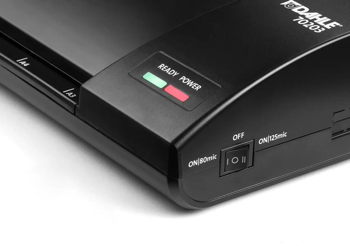 Dahle 70302 lamineringsmaskin för A3-format med kontrollampor och strömbrytare