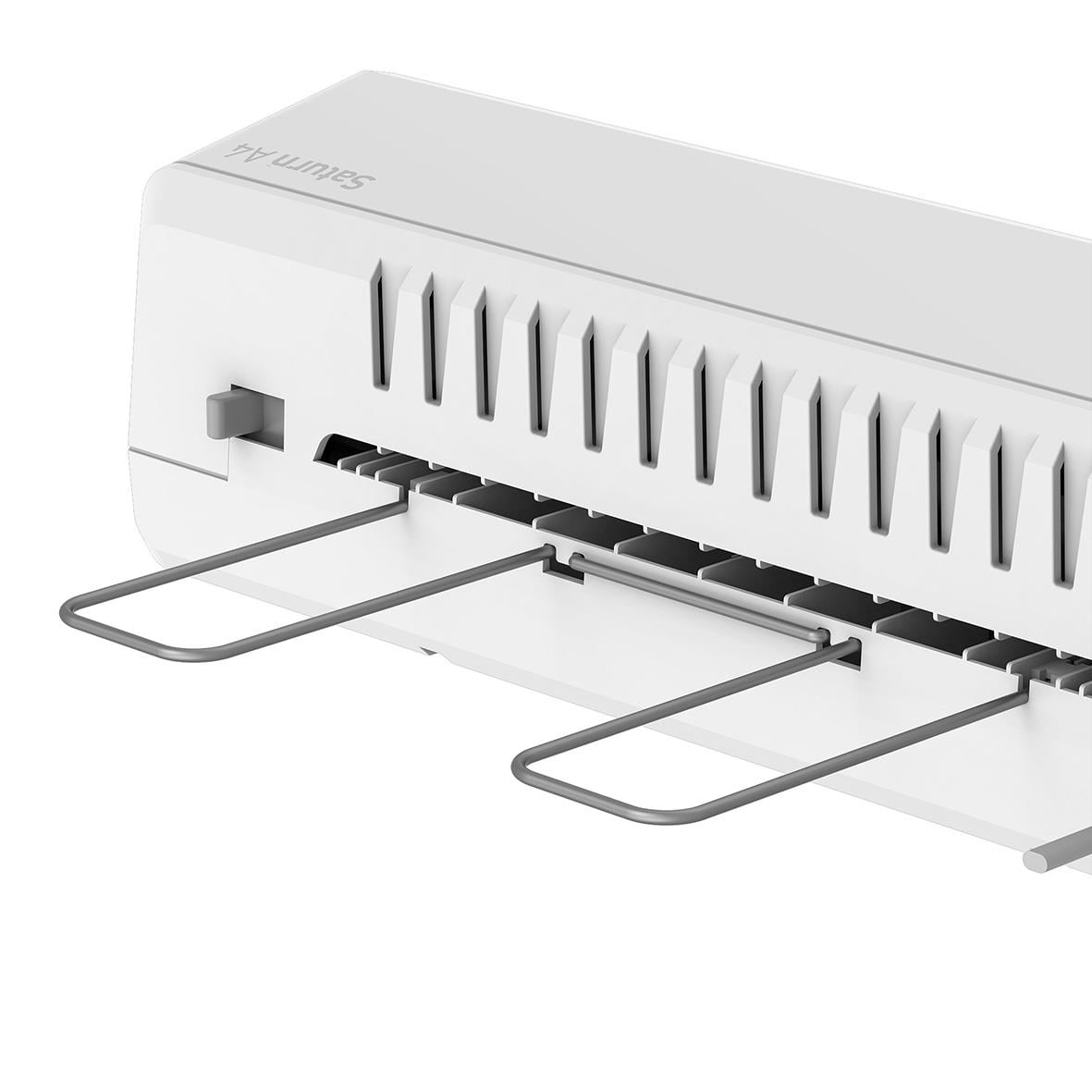 Lamineringsmaskin Fellowes Saturn A4 i vitt design med inmatnings- och utmatningsfack