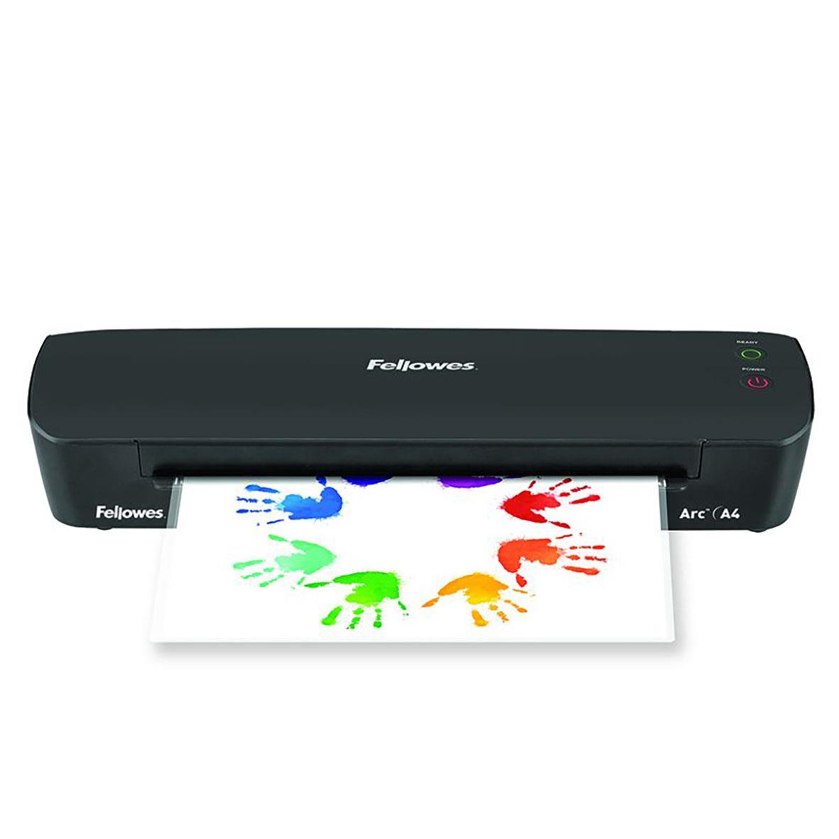 Lamineringsmaskin Fellowes Arc A4 svart med färgglad utskrift av handavtryck