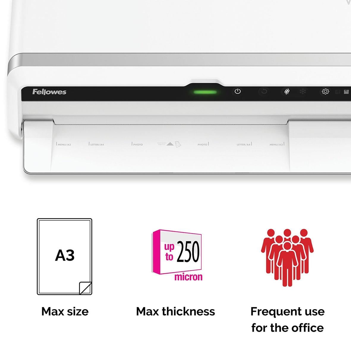Fellowes Venus A3 lamineringsmaskin med max storlek A3 och max tjocklek 250 mikron, för frekvent användning på kontoret