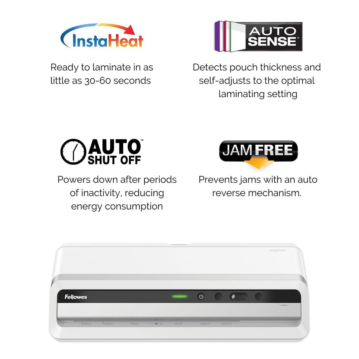 Lamineringsmaskin Fellowes Jupiter A3 med funktioner som snabb uppvärmning, automatisk avstängning och jam-fri mekanism