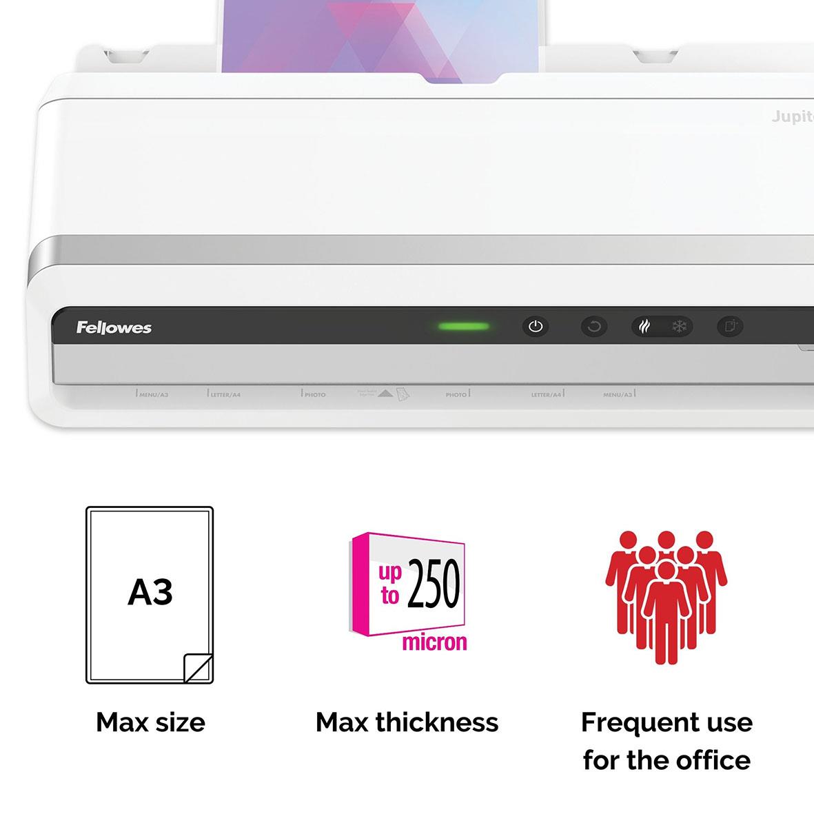 Fellowes Jupiter A3 lamineringsmaskin med indikatorlampor och funktioner för kontorsbruk