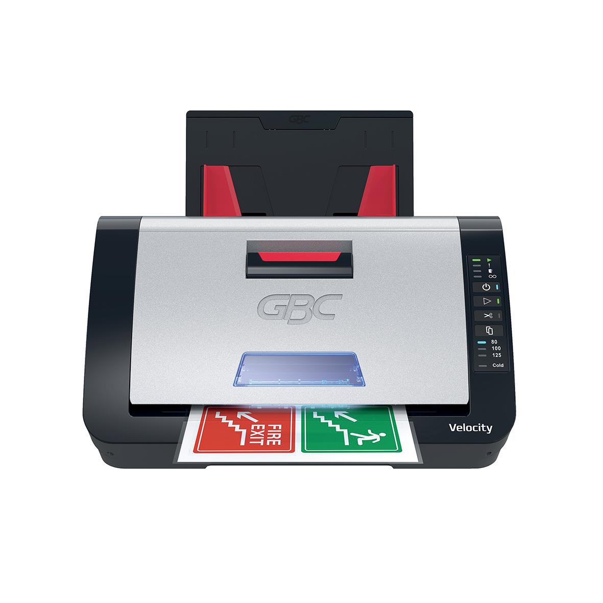 Lamineringsmaskin GBC Velocity Automatisk A4 med svart och röd design och digital display