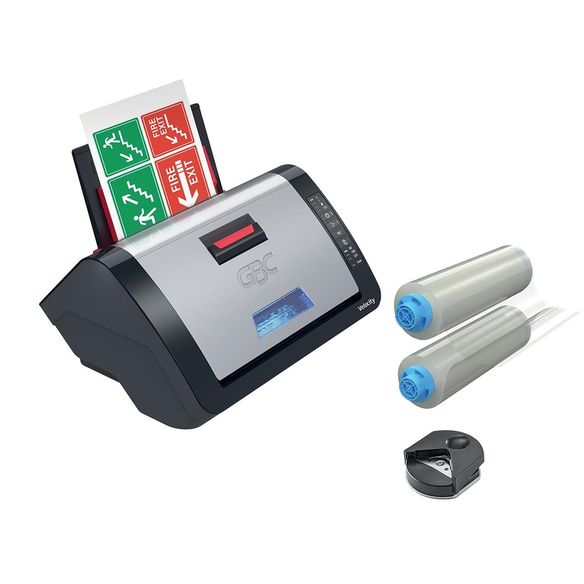 Lamineringsmaskin GBC Velocity Automatisk A4 med två laminatroller och stans.