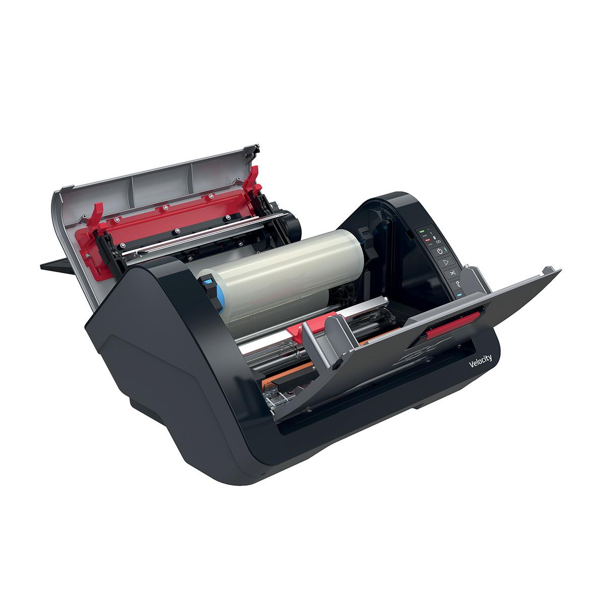 Lamineringsmaskin GBC Velocity Automatisk A4 med öppnad lock och lamineringselement
