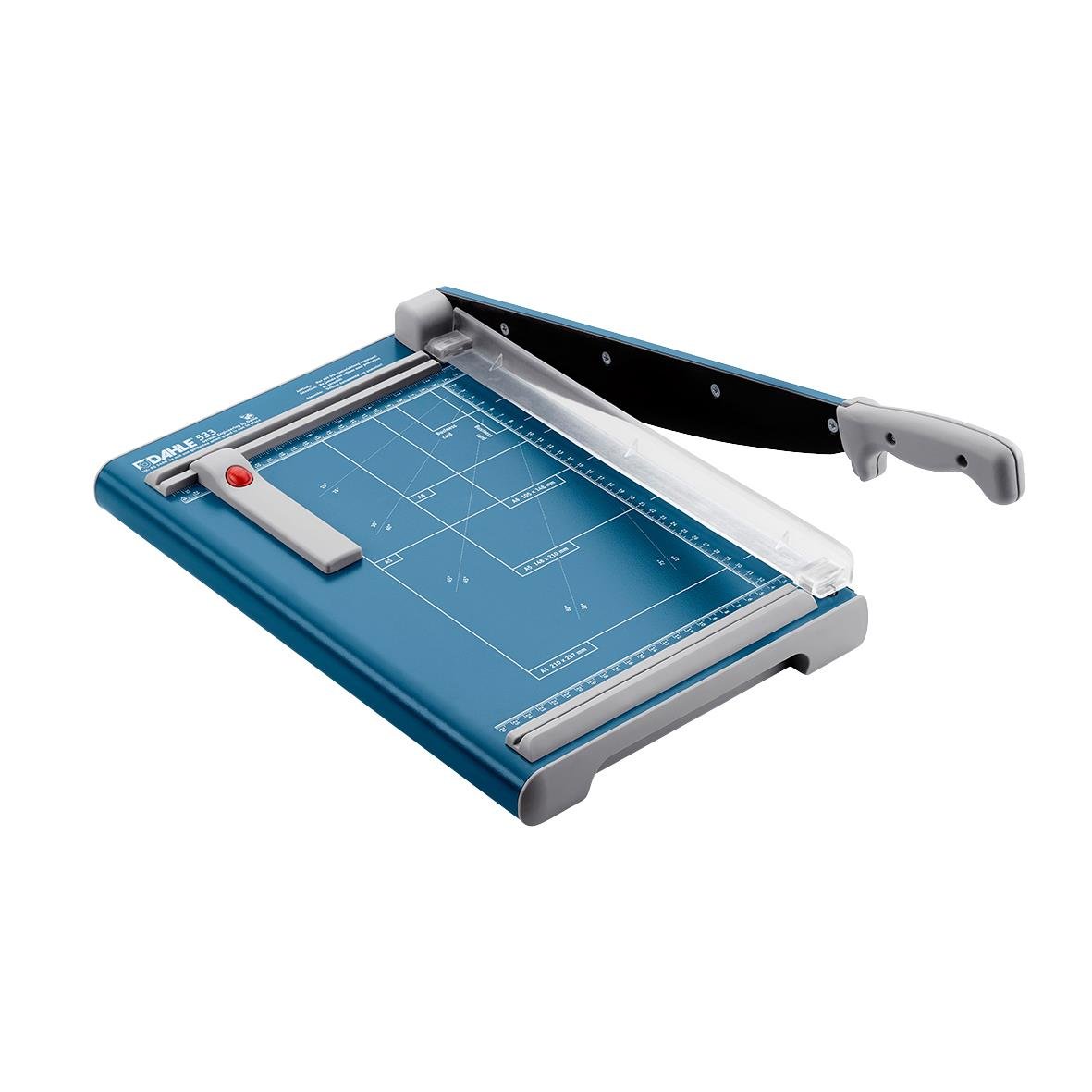 Skärmaskin Dahle 533 A4 med blå arbetsyta och skärblad