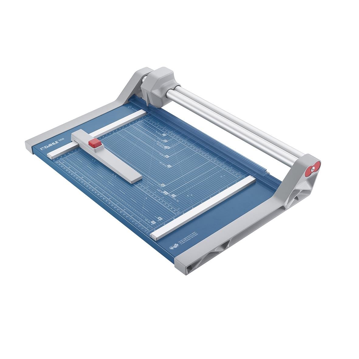 Dahle 550 A4 skärmaskin med blå arbetsyta och skärarm
