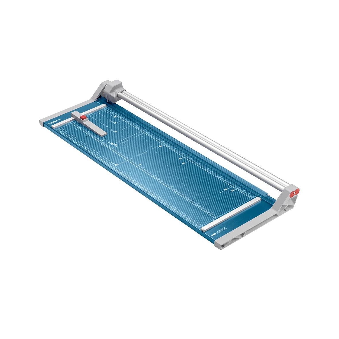 Dahle 556 A1 skärmaskin med blå arbetsyta och justerbar skärlinje